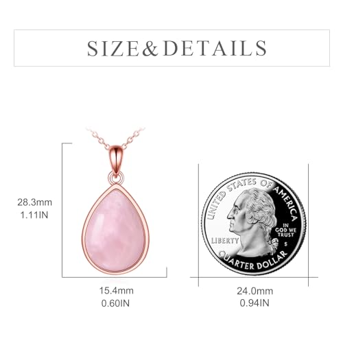 CRMAD Larimar/Opal/Lapis Lazuli/Tourmaline/Malachite/Labradorite/Turquoise/Onyx/Rose Quartz/Amber/Peridot Necklace for Women 925 Sterling Silver Teardrop Pendant Jewelry Gifts - color: Rose Quartz-Rose Gold