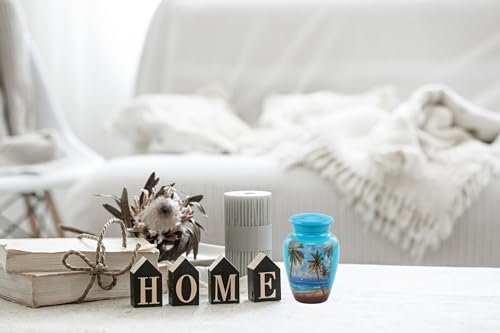 Paradise Beach Keepsake Urn - Hand Painted Miniature Palm Trees Urn with Premium Case & Bag - size: Miniature