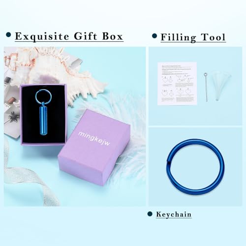 Cylinder Urn Necklace for Ashes with Glass Vials Cremation Jewelry Stainless Steel Ash Holder Keepsake Memorial Jewelry with Fill Tool - color: Keychain Blue