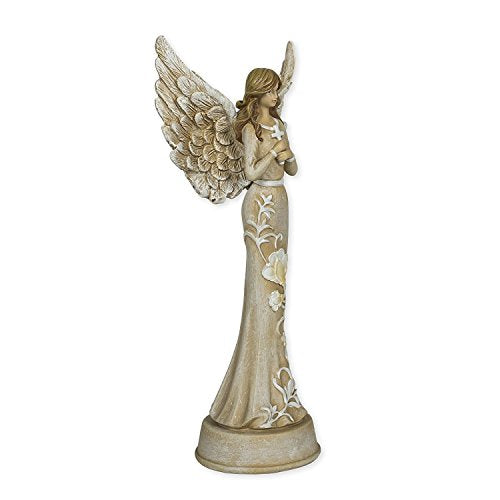 Embossed Blossom Flowers Angel 11 inch Resin Stone Table Top Figurine Statue