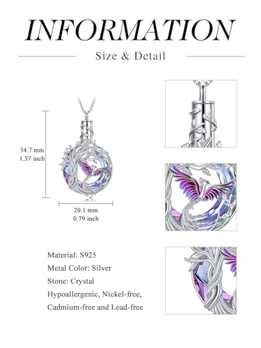 TOUPOP Phoenix Urn Necklace Cremation Jewelry for Ashes 925 Sterling Silver Crystal Phoenix Pendant with Funnel Filler Memorial Jewelry Gifts for Women - color: 01-Purple Phoenix