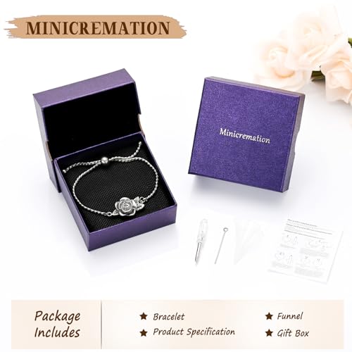 Minicremation Women's Adjustable Rose Urn Bracelet Ashes Holder Memorial Elegant Link Chain Keepsake Cremation Bangle to Hold Ashes - color: Silver-B