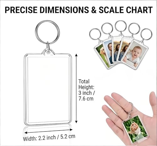 Transparent Acrylic Photo Keychain Frame, Double Sided, Rectangle for Personalized Keychains - size: 2.01 x 1.34 Inches
