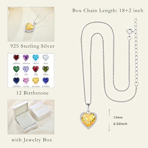 925 Sterling Silver Halo Heart Necklace for Women | Lwsary Love Heart Necklace, Heart Cut Birthstone Jewelry for Her - color: Yellow