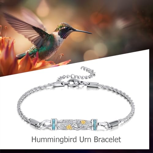 Urn Bracelet For Ashes 925 Sterling Silver Abalone Shell Cremation Keepsake Pendant Locket Bracelet For Women Men - style: Hummingbird
