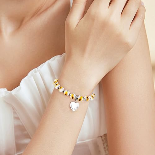 XIUDA Heart Cremation Memorial Urn Bracelet 316L Stainless Steel Keepsake Jewelry Urn Bracelet for Ashes for Women-With Me Always - style: Yellow Flower