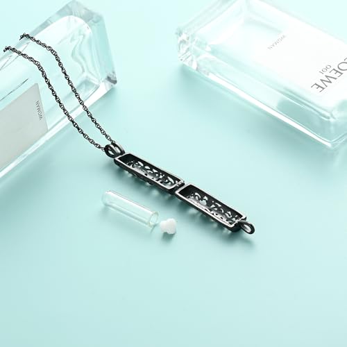 Tree of Life Urn Necklace for Women Men Cylinder Bar Memorial Ash Pendant | Tree of Life Cremation Jewelry,Stainless Steel Keepsakes Necklaces,Vial Ashes Pendant - color: Black