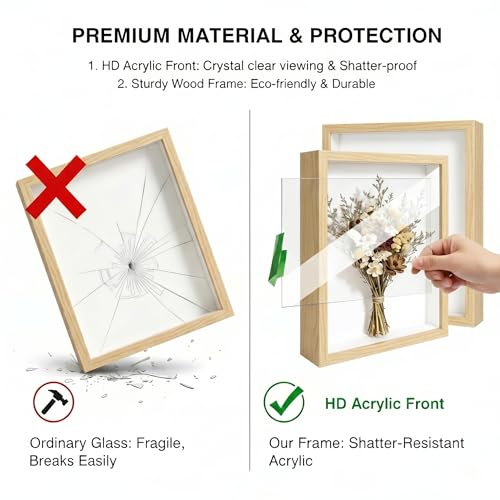 3 Pcs 8x10 Inch Shadow Box Frames Acrylic,Shadow Box Frame Display Cases,Cases for Pressed Flowers Keepsakes Tickets Photos (Wood Grain) - color: Wood Grain
