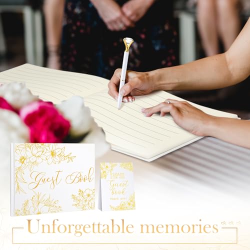 Wedding Guest Book with Pen and Table Sign, 7x9 Inch Photo Guestbook with 88 Lined Pages, Personalized Guestbook Photo Album Sign in Book for Reception Bridal Shower Wedding Birthday Party(Gold Foil) - style: Gold Foil