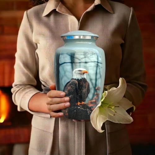 Cremation Urn for Human and Pet Ashes, Bald Eagle Design - Large urn for Ashes - with Velvet Bag