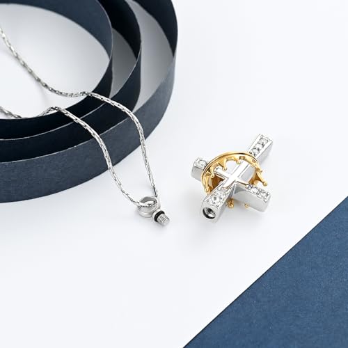Crown Cross Cremation Necklace Ashes Jewelry Memorial Urn Pendant | stainless steel material, for women men, waterproof sealed ring & lobster clasp keep ashes secure, with a filling tool - color: Customize
