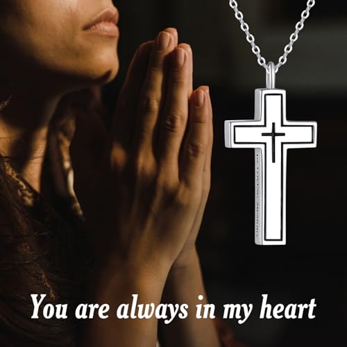 925 sterling silver cross souvenir ashes necklace urn pendant - color: MEMORY