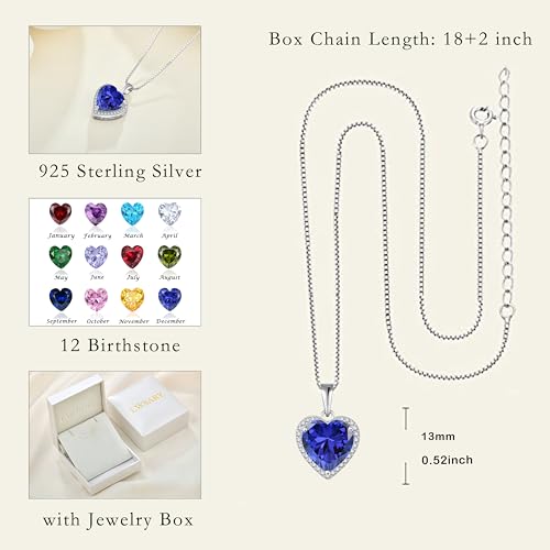 925 Sterling Silver Halo Heart Necklace for Women | Lwsary Love Heart Necklace, Heart Cut Birthstone Jewelry for Her - color: Violet Blue