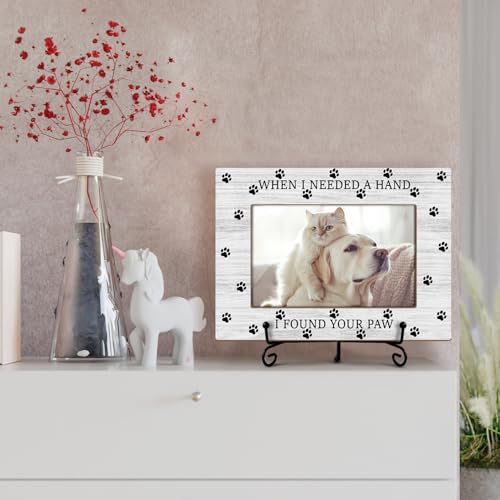 Utaqer Dog Picture Frame, When I Needed A Hand I Found Your Paw, Picture Gifts For Women Wife Friend, Wooden Picture Frame For Keepsake Birthday Holiday, 4X6 Photo Frame With Stand -30 - style: FOUND YOUR PAW