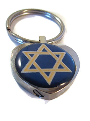 JEWISH STAR OF DAVID HEART SHAPED KEEPSAKE URN ASH CREMATION KEYCHAIN