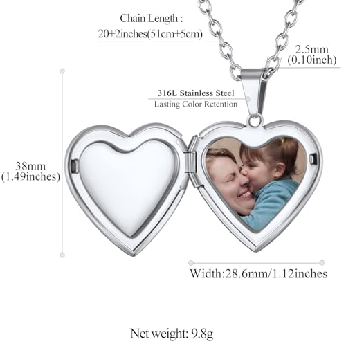 FindChic Locket Necklace for Women Custom Photo Memorial Gifts Multi-Shaped - color: Silver- Polished Heart