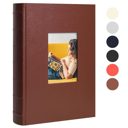Vienrose Photo Album 4x6 300 Photos PU Leather Cover Brown | Memo Area, Personalized Window, Slip-In Pockets, Acid-Free & PVC-Free, Store Wedding Baby Vacation Memories - color: Brown