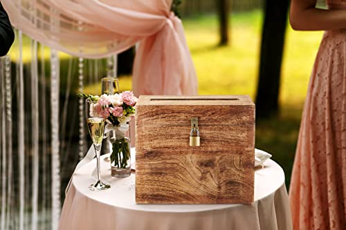 Wooden Wedding Card Box with Lock and Card Slot for Reception, Party W11 - color: Burnt