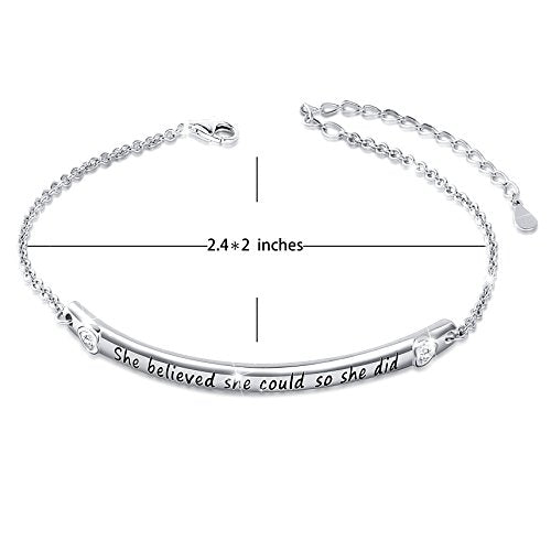 DAOCHONG Sterling Silver Bracelets for Women Engraved Message Mantra Bangle Bracelets Friend Encouragement Gift for Her - style: A-She believed she could so she did bracelet