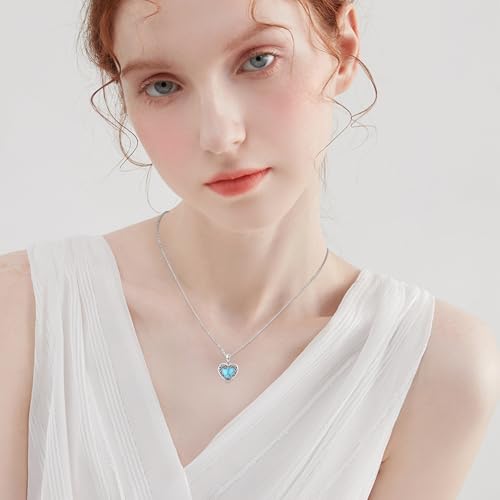 Locket Necklace for Women 925 Sterling Silver Celtic Locket Pendant Necklace Moonstone/Turquoise/Black Agate Heart Shaped Locket Necklace Jewelry Gifts for Women - style: Turquoise