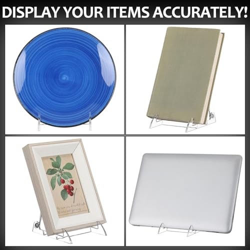 DoubleFill 12 Pcs Acrylic Plate Stand Adjustable White Wire and Clear Acrylic Display Easel 4. 75" H x 3. 8" W X5. 3" D Holder Stand for Display Plates and Pictures