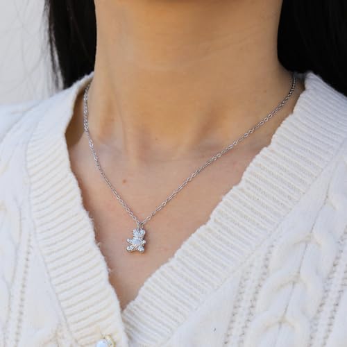 Baydurcan Pendant Necklace for Women Friends Sister Birthday Christmas Gift | Silver Evil Eye Ankh Mary Friendship Dragonfly Hummingbird Snake Turtle Pendant Necklace for Her Just Because Gifts - style: Bear