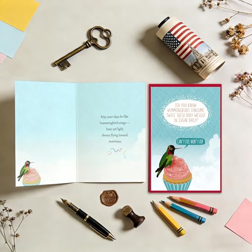 Funny Hummingbird Birthday Card - Humorous & Inspirational Design, Sweet Gift for Sweet-Toothed Friends, Family & Coworkers - color: QY-39