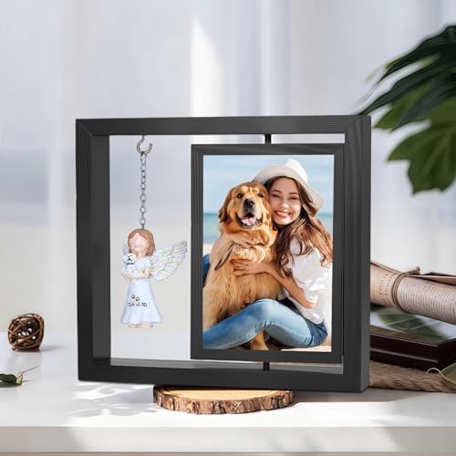 Rotating Wooden Picture Frame with Resin Angel for Loss of Dogs | Holds 4x6 Photo, Black Loss of Dogs Cat Sympathy Gift, Pet Loss Remembrance Bereavement Keepsake, Dog Memorial Gifts - color: Black