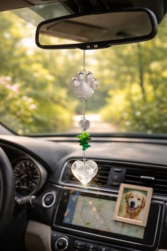 Pet Memorial Suncatcher & Paw Print Keychain Set - Dog Cat Loss Sympathy Gift, Crystal Heart Window Hanging Remembrance Keepsake
