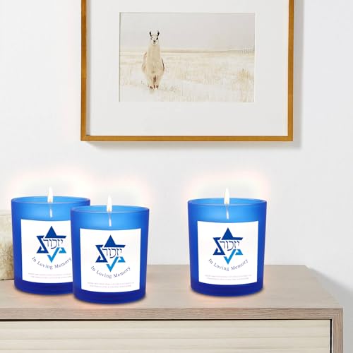 Yahrzeit Candles - Yahrzeit Memorial Candles, Memorial Bereavement Gifts for Loss of Loved One, Jewish Sympathy, Natural Soy Wax Hand Poured 6oz (Blue-UNSCENTED) - color: BLUE-UNSCENTED