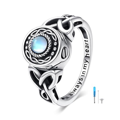 Heart/Abalone/Moonstone Heart Urn Ring for Women 925 Sterling Silver Cremation Jewelry for Ashes Cremation Ring Holds Loved Ones Ashes… - style: Moonstone