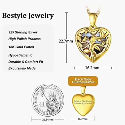 Bestyle Sterling Silver Heart Locket Necklace for Women, Dainty Cute Small Heart Locket Pendant in Gold/Rose Gold/Silver, Love Statement Jewelry Gift for Mother Wife - color: E1. Tree of Life-Gold-Locket Only, NO Custom