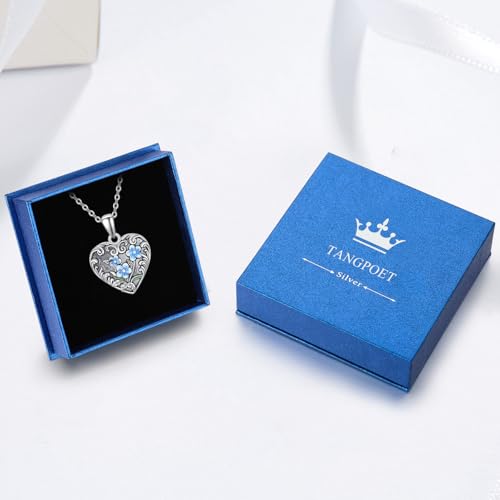 TANGPOET Heart Locket Necklace for Women 925 Sterling Silver Photo Locket Holds Two Pictures Inside Memorial Keepsake Jewelry Gifts for Mothers Day Birthday Christmas - style: A01-Forget Me Not