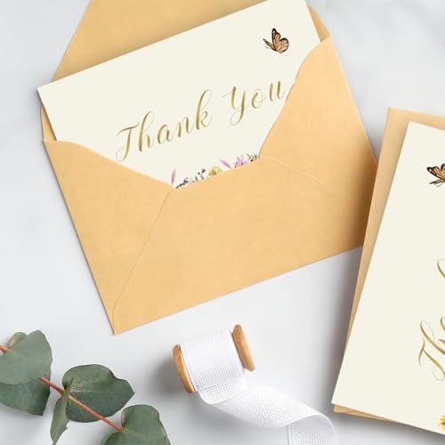 WowBefun 50 Pack 350GSM | Thank You Gifts | Thank You Cards with Envelopes | Small Thank You Cards | Thank You Notes & Cards for Teacher, Graduation, Business, Holiday, and Christmas - color: B Style 50pc