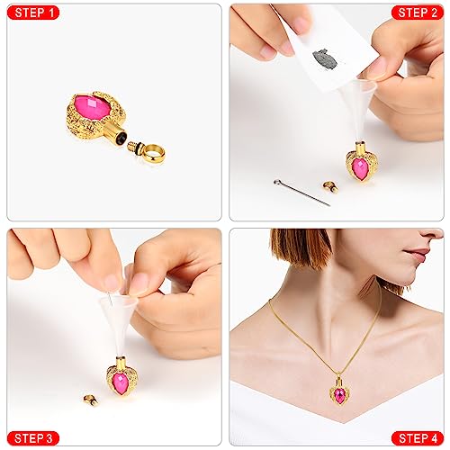 memorial jewelry Gold Angel Wings Glass Heart Urn Pet/Human Cremation Pendant Necklace Jewelry for Ashes - color: Pink