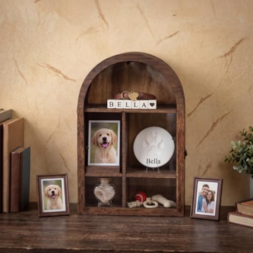 Threehoney Pet Memorial Shadow Box 10.8*16 Inch Solid Wood Shadow Box with Shelves Keepsakes for Deceased Pets Dogs and Cats Remembrance Loss Sympathy Gift Tabletop Wall Hanging(Carbonization Black)