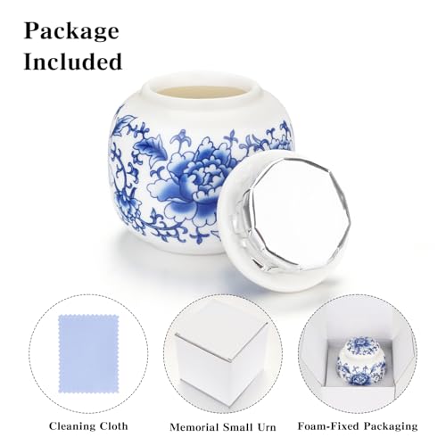 Abooxiu Small Urns for Human Ashes Keepsakes Ceramic Mini Urns Blue and White Porcelain Cremation Keepsake Urn for Ashes for Women Men Pets Urn Memorial Ash Keepsake for Loved Ones