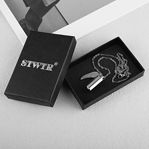 STWTR Stainless Steel Cylindrical Souvenir Capsule Pill Pendant Necklace, Cremated Ashes Pill Container Necklace - color: Silver-A