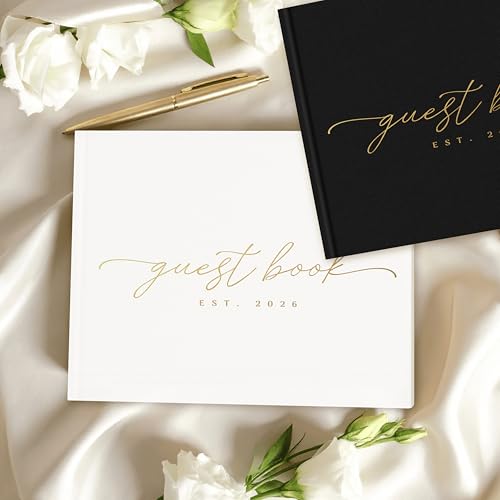 Est. 2026 Linen Guest Book with 100 Blank Pages to Sign for Special Events | Hardcover, Gold-Foiled Guestbook 9.06" х 7.28" with Thick Pages for Wedding, Baby Shower, Birthday Party, Photos & Polaroids - size: Est. 2026