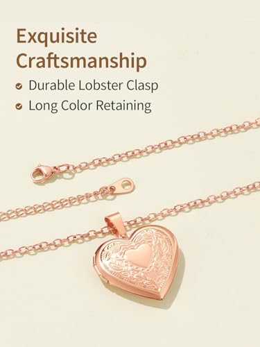 FindChic Locket Necklace for Women Custom Photo Memorial Gifts Multi-Shaped | Silver/Black/Rose Gold/Gold Plated Personalized Gifts for Loved Ones, Birthday Valentine's Day Keepsake - color: Rose-Heart to Heart