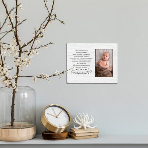 Godparents Proposal Gift, Picture Frame Gifts for New Godparents Announcement, Godparents to Be Gift, Will You Be My Godparents Wood Picture Frame for Tabletop Display, Holds 4x6 Inches Photo - color: Godparents Proposal Gift