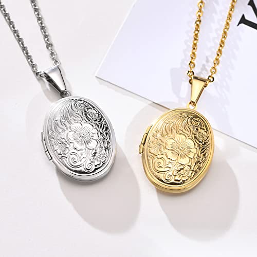 2 Pcs Locket Necklace that Holds Pictures Stainless Steel Locket Pendant Necklace Memory Photo Pendant Necklace for Women Girls - color: Oval style 2