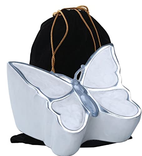 MEMORIALS4U Butterfly Sculpture Cremation Urn - Handcrafted Metal Urn for Human Ashes - Artistic Urn with Velvet Bag (White Adult) - color: White Adult
