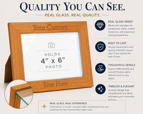 Personalized Add Your Custom Text Hanging/Tabletop Wall Natural Alder Wood Picture Photo Frame Customizable (4x6-inch Horizontal) - size: 4x6-inch Horizontal