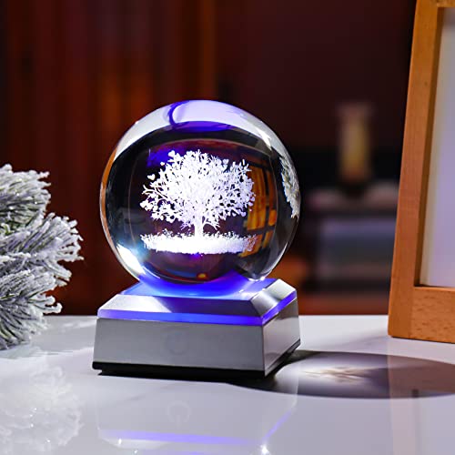 Crystal Ball 3D Engraved Tree of Life with LED Colorful Base 3.15‘’ - color: Tree of Life