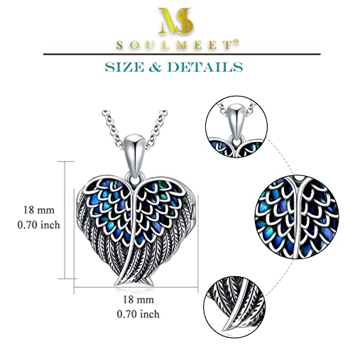 SOULMEET Angel Wing Heart Locket Necklace that Holds Picture Photo Locket Pendant You are My Angel Sterling Silver/Gold - style: C3-Abalone angel wing locket+photo+text