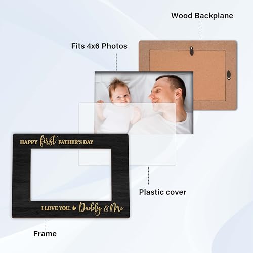 Dad Picture Frame, Fathers Day Birthday Gifts, Daddy and Me Keepsake Frames, 4x6 First Time Dad Frame for Tabletop Display Photo Insert - M09 - style: Happy First Father's Day