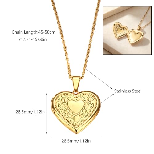 Heart Locket Necklace Pendant Dainty Memorial Keepsake Locket Necklace That Holds Pictures Stainless Steel Heart Photo Box Necklace for Women Lover Mother Father Daughter Son Fashion Jewelry Gifts - color: 01Gold