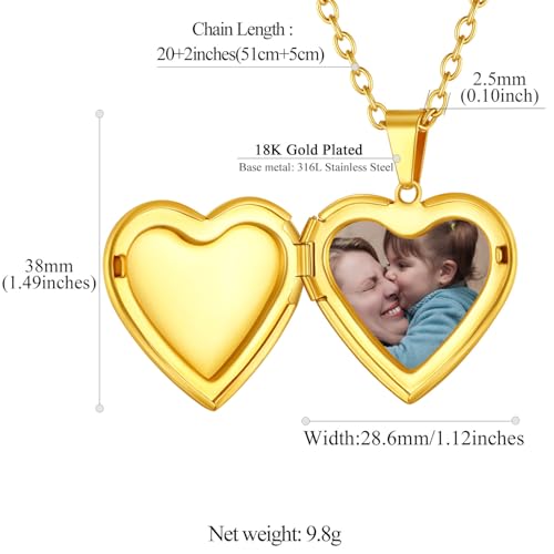 FindChic Locket Necklace for Women Custom Photo Memorial Gifts Multi-Shaped | Silver/Black/Rose Gold/Gold Plated Personalized Gifts for Loved Ones, Birthday Valentine's Day Keepsake - color: Gold- Polished Heart