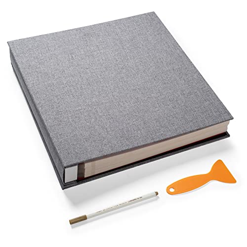 Large Photo Album Self Adhesive for 4x6 5x7 8x10 Pictures Magnetic Scrapbook Album 20 Sheets / 40 Pages Linen Cover DIY Photo Album with A Metallic Pen and and Plastic Board(Grey) - color: Grey, size: 11"x10.8" 40 Pages